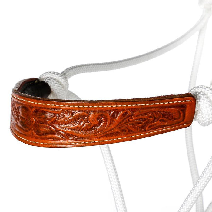 Double Diamond Halters Poly Rope Halter with Leather Tooled Noseband