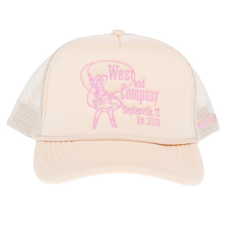 West And Company Tan Embroidered Pink Cowgirl Cap