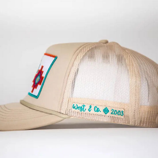 West And Company &Co Aztec Embroidered Khaki Trucker Cap