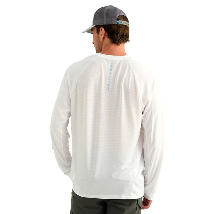 Huk Men's White Icon Long Sleeve Crew Shirt