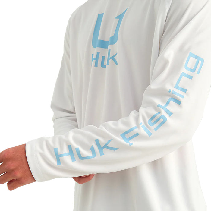 Huk Men's White Icon Long Sleeve Crew Shirt