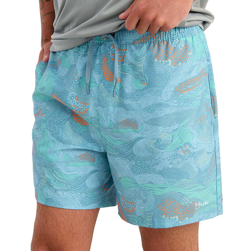 Huk Men's Blue Shadow Blue Pursuit Printed Volley Shorts