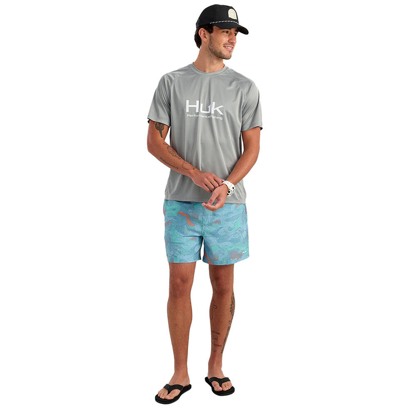 Huk Men's Blue Shadow Blue Pursuit Printed Volley Shorts