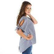True Blue Womens Navy Gingham Top