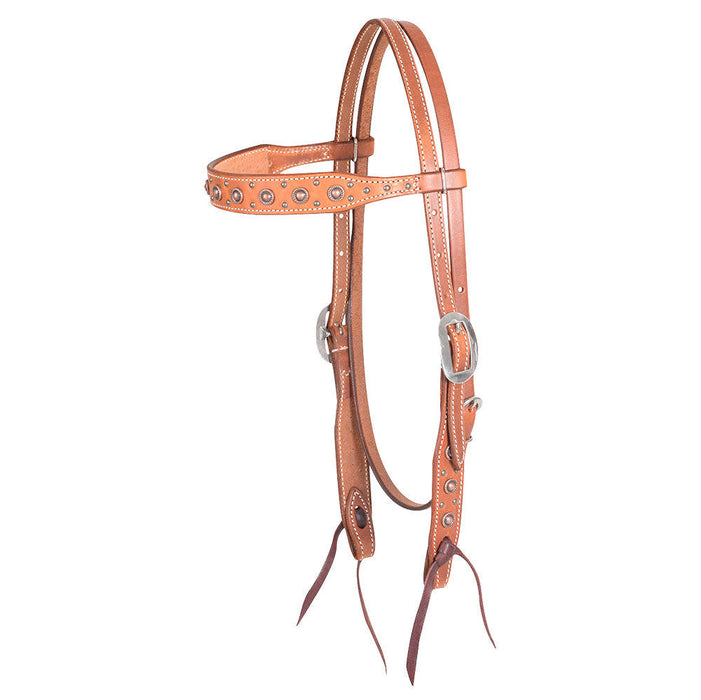 Martin Saddlery Skirting Leather Browband Headstall w/Rope Edged Dots