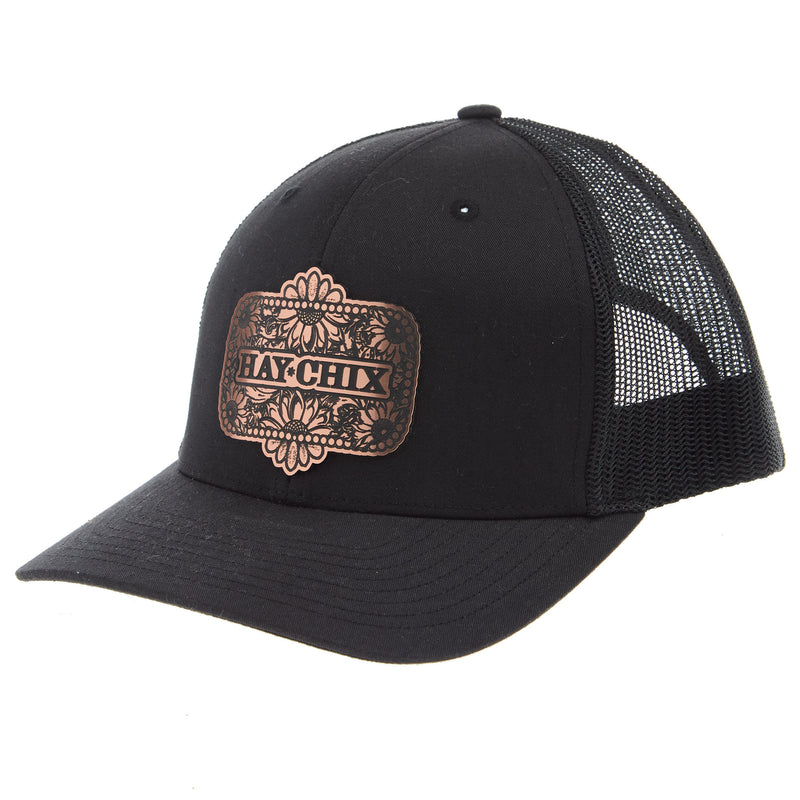 Haychix Floral Leather Patch Black Cap