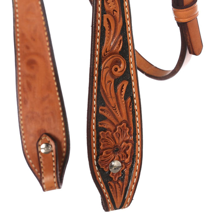 NRS Tooled Browband Headstall w/ Painted Black Background