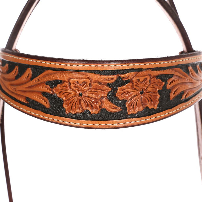 NRS Tooled Browband Headstall w/ Painted Black Background