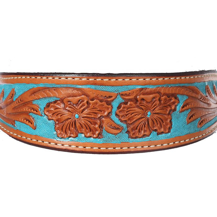 NRS Tooled Browband Headstall w/ Painted Turquoise Background