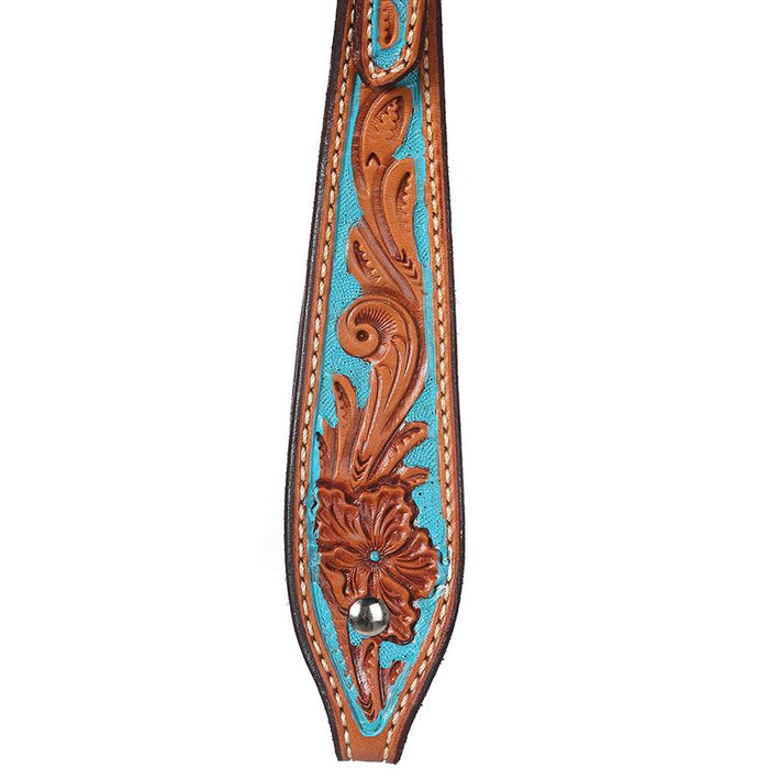 NRS Tooled Browband Headstall w/ Painted Turquoise Background
