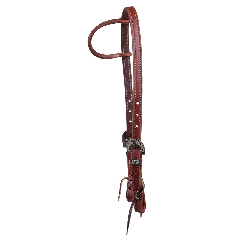 NRS Heavy Oil Stitched Single Ear Headstall with Floral Engraved Heel Buckle