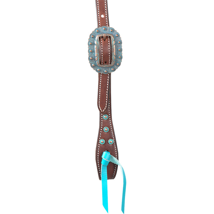 Martin Saddlery Copper Patina Spots Single Ear Headstall with Turquoise Blood Knots