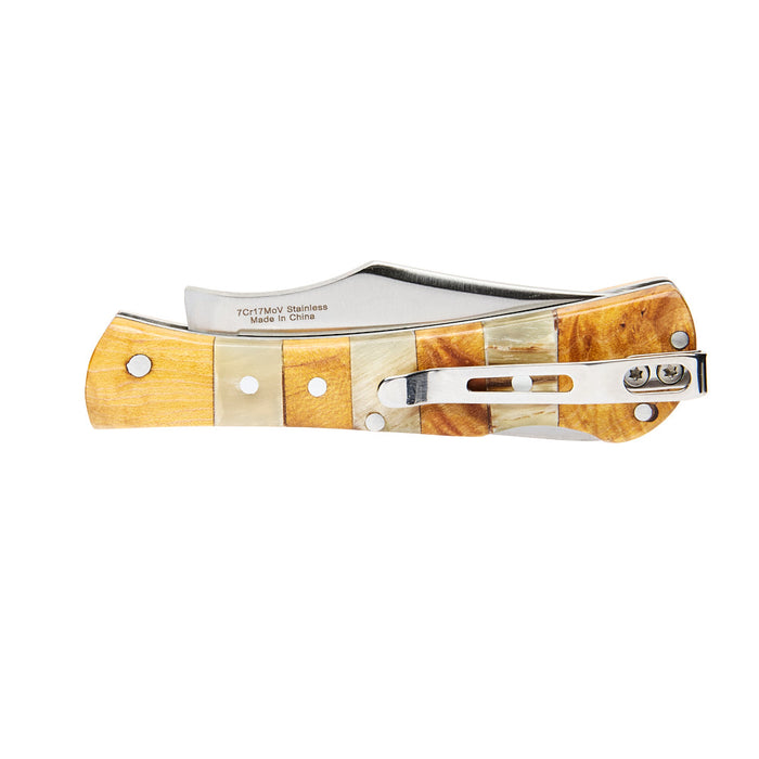 Western Fashion Circle SH Cutlery Brown Acrylic Clip Folding Knife