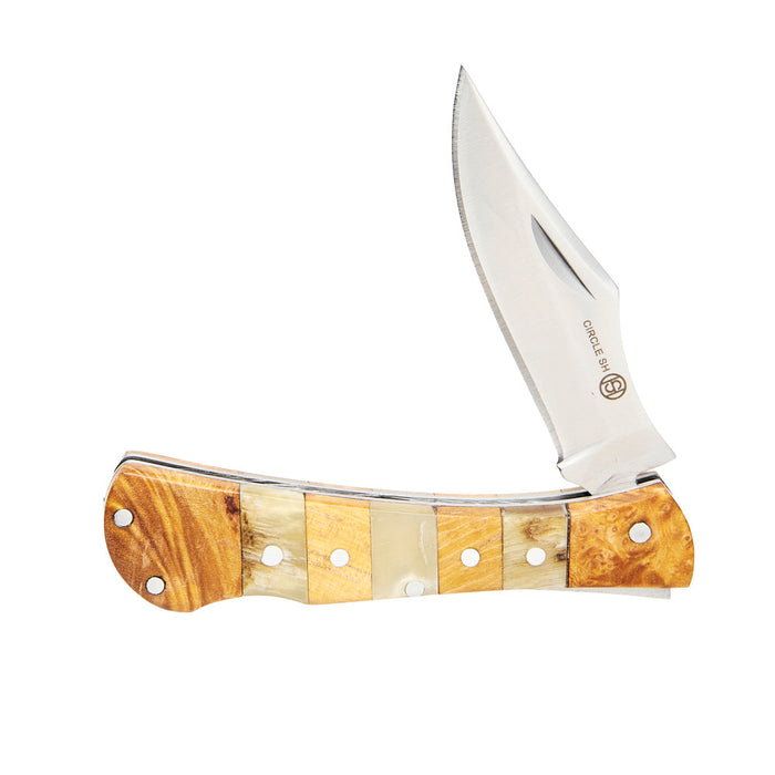 Western Fashion Circle SH Cutlery Brown Acrylic Clip Folding Knife