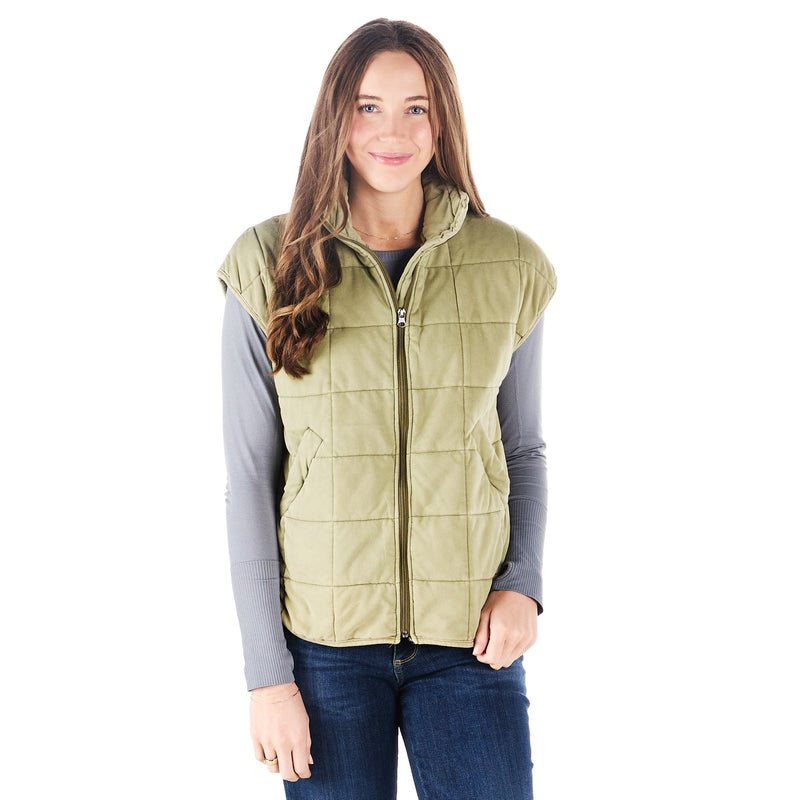 Crazy Consuela Womens Olive Quilted Vest