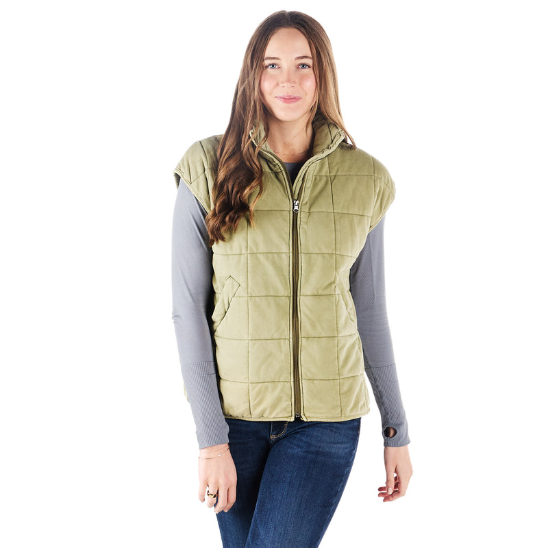 Crazy Consuela Womens Olive Quilted Vest