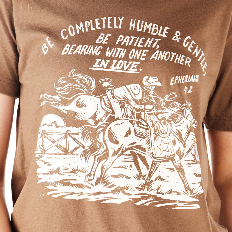 Crazy Consuela Womens Ephesians 4:2 Vintage Brown Tee