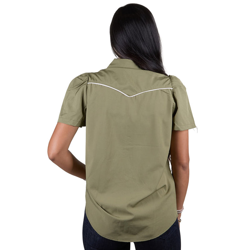 Howdy Hanny Women's Olive Short Sleeve Pearl Snap