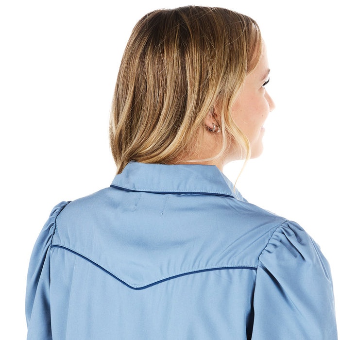 Howdy Hanny Women's Light Blue Short Sleeve Pearl Snap Shirt