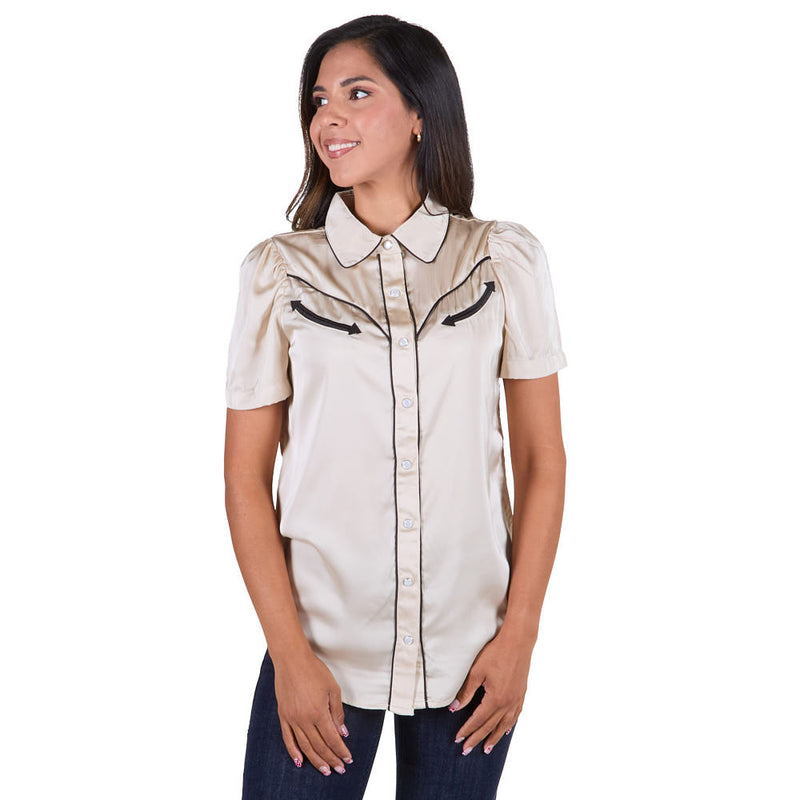 Howdy Hanny Women's Ivory Short Sleeve Pearl Snap Shirt