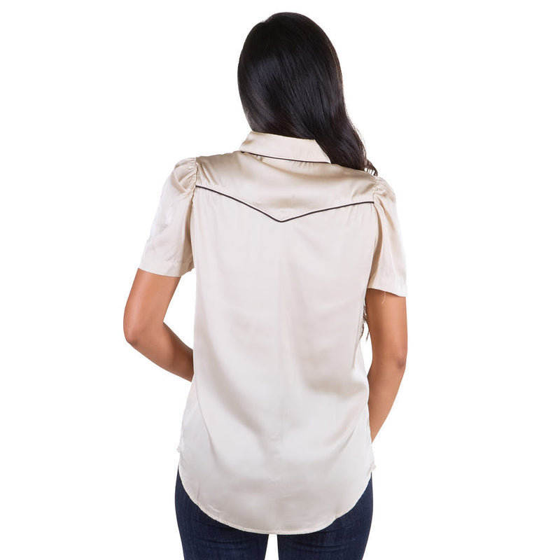 Howdy Hanny Women's Ivory Short Sleeve Pearl Snap Shirt