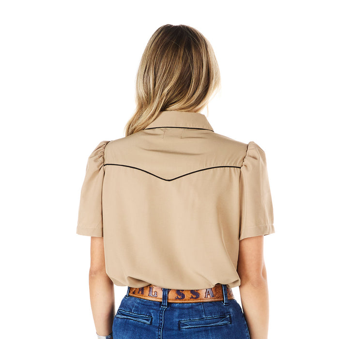 Howdy Hanny Women's Tan Short Sleeve Pearl Snap Shirt