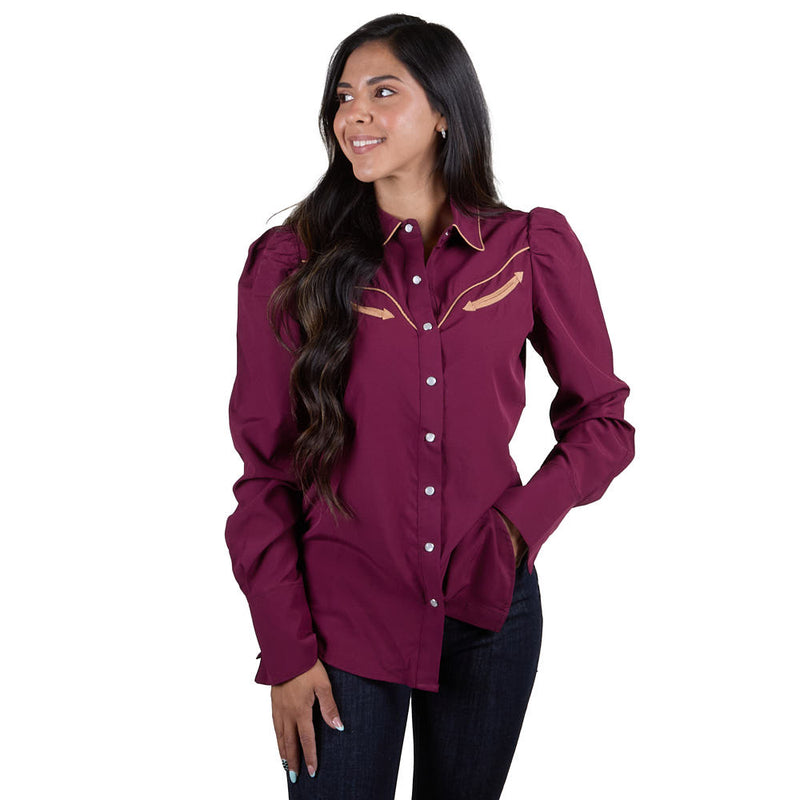 Howdy Hanny Women's Plum Long Sleeve Pearl Snap