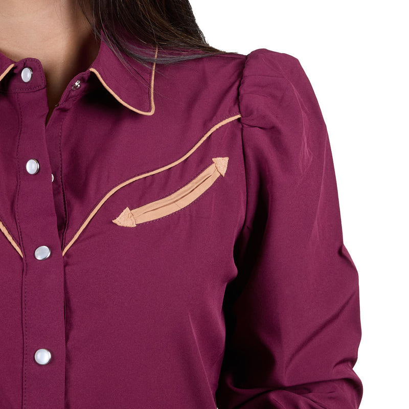 Howdy Hanny Women's Plum Long Sleeve Pearl Snap