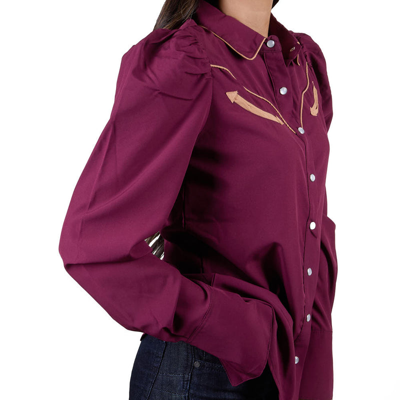 Howdy Hanny Women's Plum Long Sleeve Pearl Snap