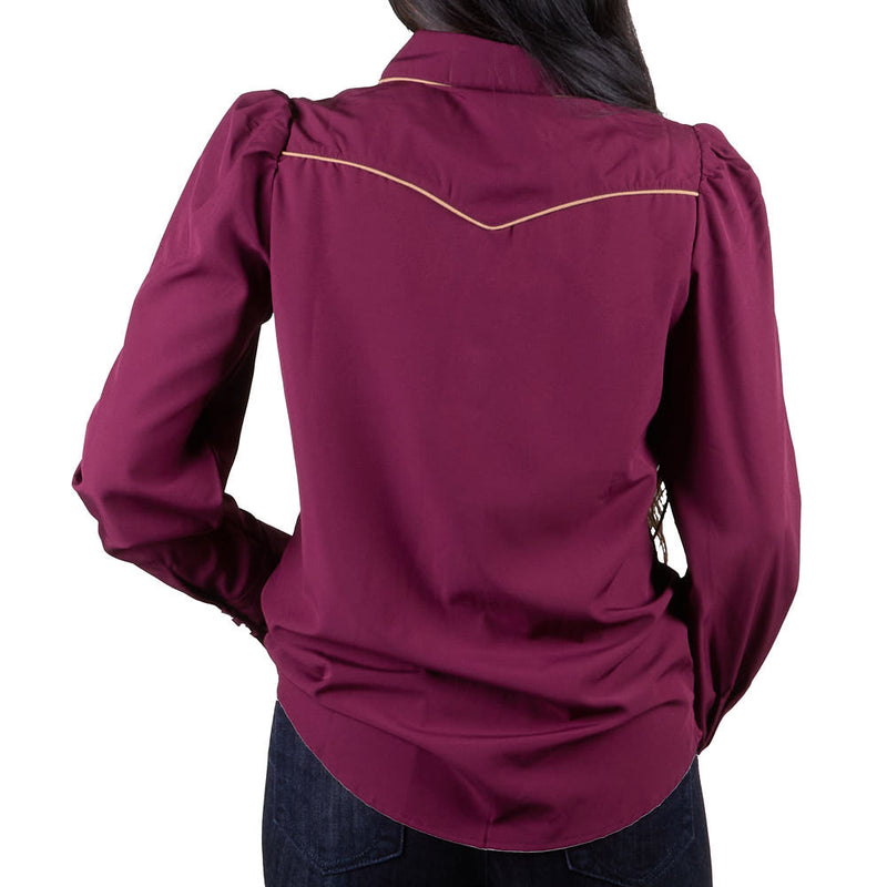 Howdy Hanny Women's Plum Long Sleeve Pearl Snap