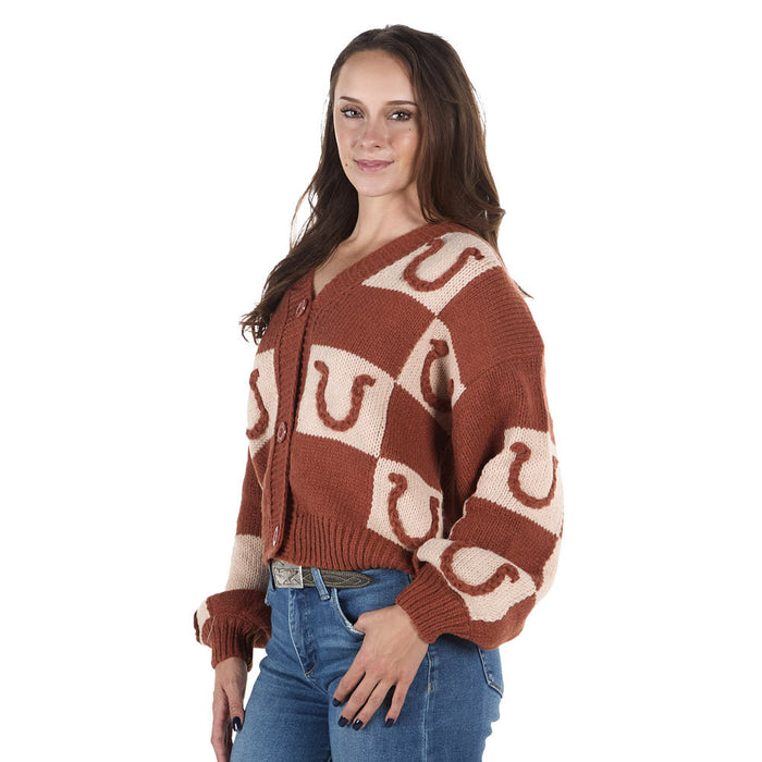Howdy Hanny Women's Horseshoe Brown Cardigan