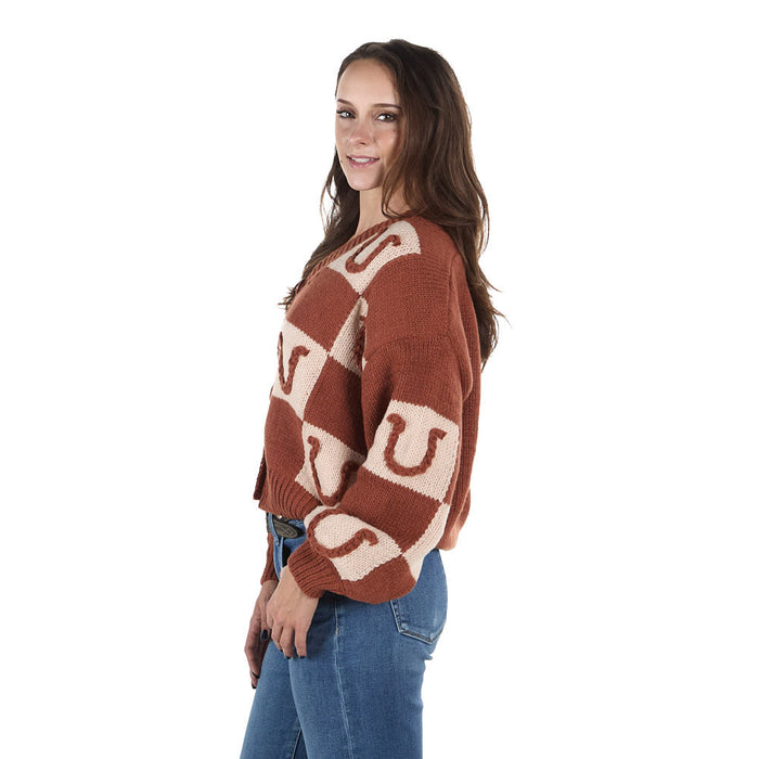 Howdy Hanny Women's Horseshoe Brown Cardigan