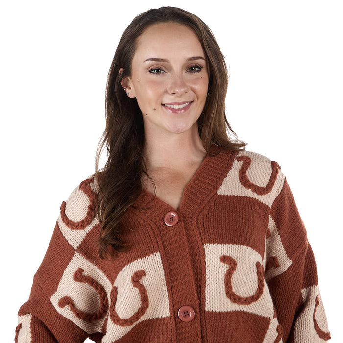 Howdy Hanny Women's Horseshoe Brown Cardigan