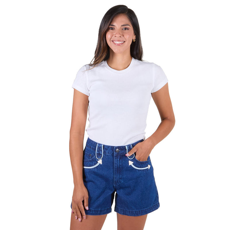 Howdy Hanny Women's Denim Smiley Pocket Shorts
