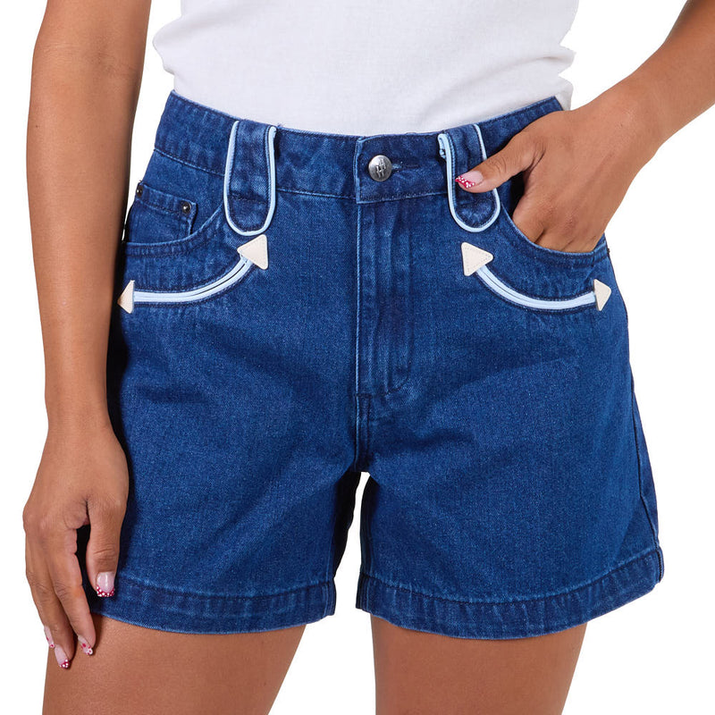Howdy Hanny Women's Denim Smiley Pocket Shorts