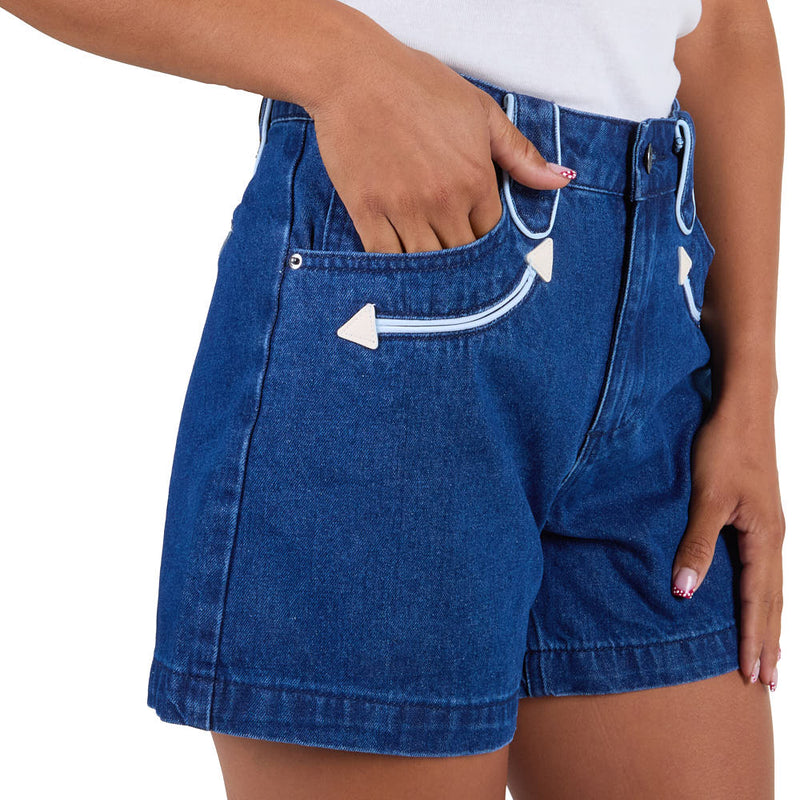 Howdy Hanny Women's Denim Smiley Pocket Shorts