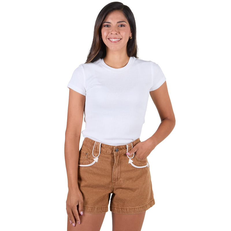 Howdy Hanny Women's Tan Smiley Pocket Shorts