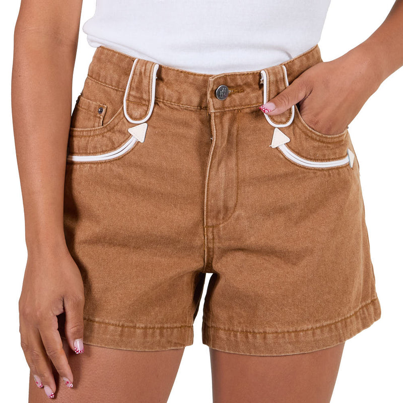 Howdy Hanny Women's Tan Smiley Pocket Shorts
