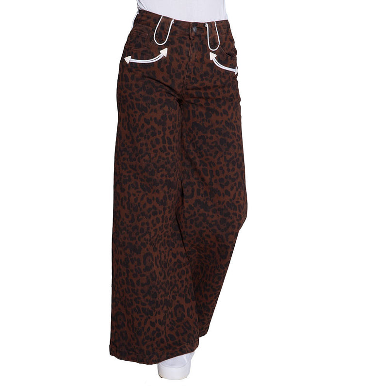 Howdy Hanny Women's Leopard Smiley Pocket Pants