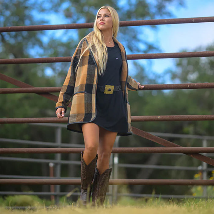 Hooey Ladies Tulia Wrap Brown Black Buffalo Plaid Jacket