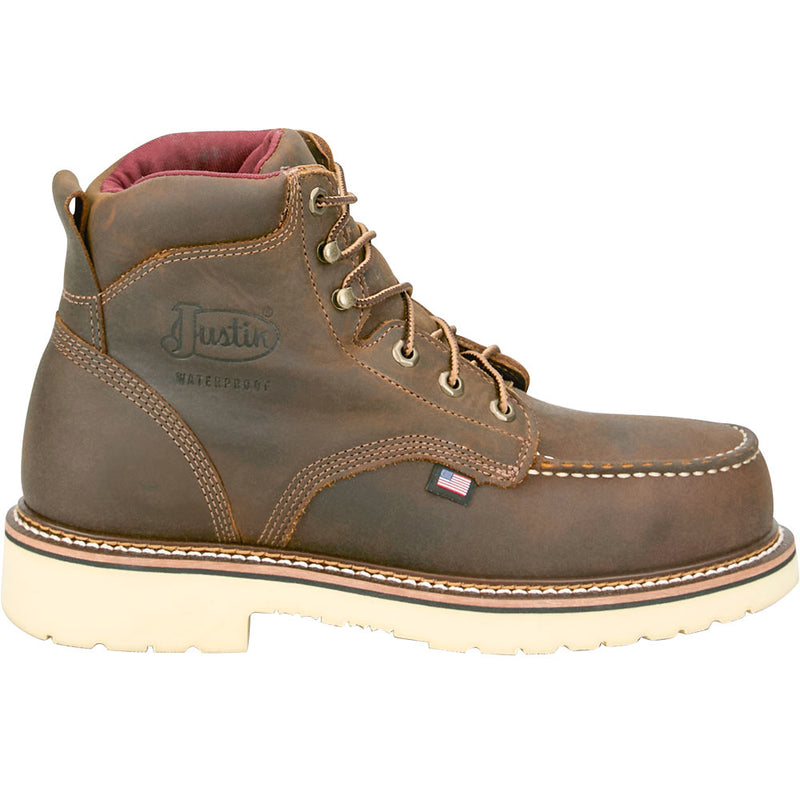 Justin Boot Company Men's Akron Hickory 6in Waterproof Steel Moc Toe Work Boot