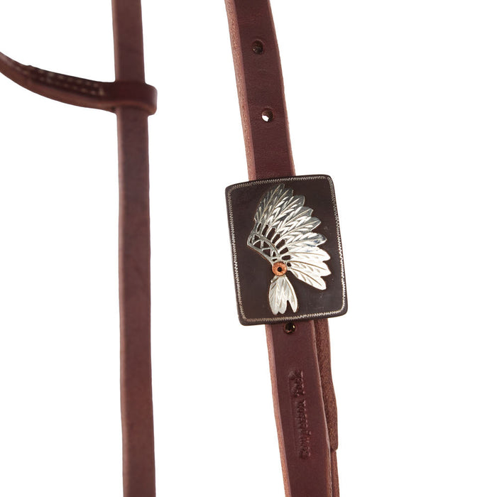 Cowperson Tack Harness Leather Single Ear Headstall with Indian Headress Buckle