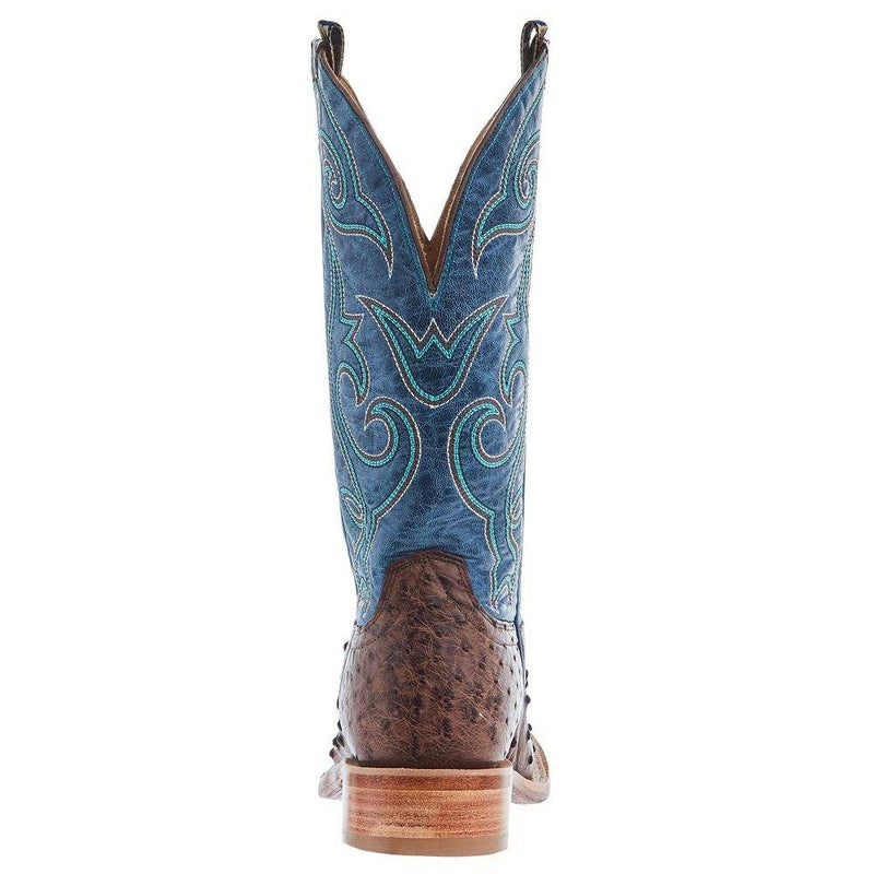 Hyer Boots Mens Jetmore Tobacco FQ Ostrich 13 In Blue Vintage Goat Top Cowboy Boot