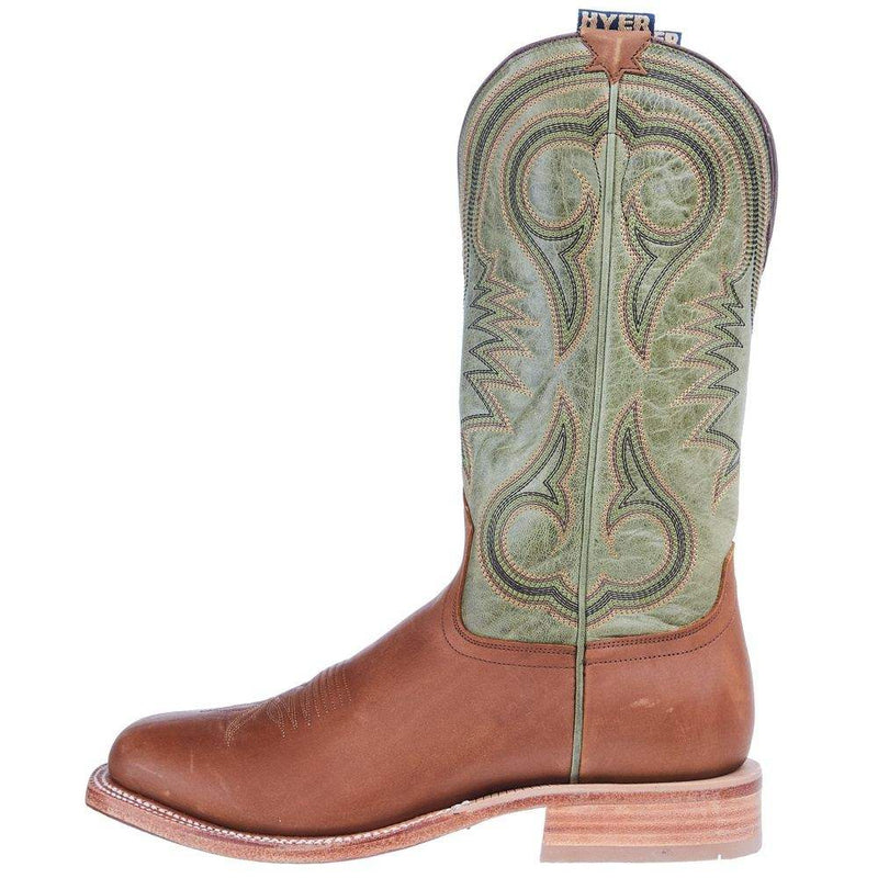 Hyer Boots Mens Codell Dark Chocolate Vintage Camel 13 In Olive Bravo Goat Top Cowboy