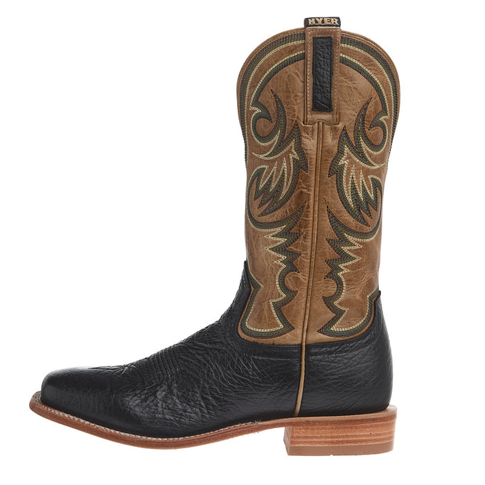 Hyer Boots Men's Sawyer Black Bull Hide Vamp 13in Marbled Tan Top Boot