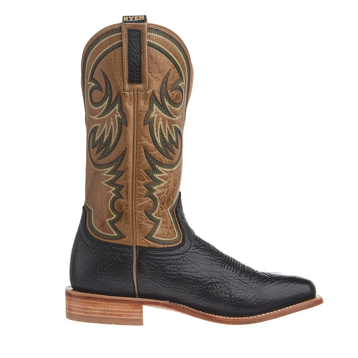 Hyer Boots Men's Sawyer Black Bull Hide Vamp 13in Marbled Tan Top Boot