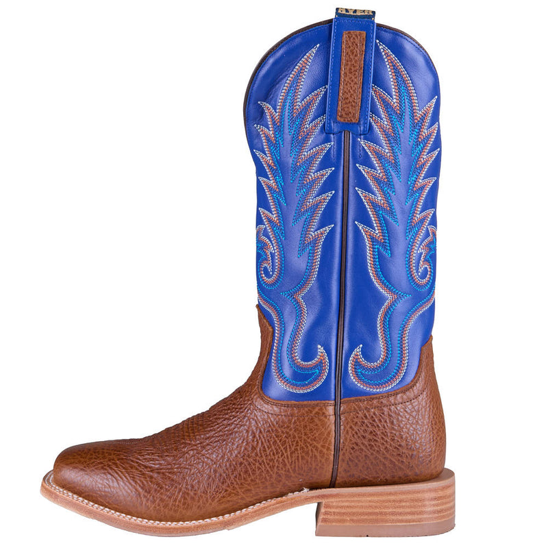 Hyer Boots Men's Kincaid Rye Shrunken Bull Hide Vamp 13in Bright Blue Goat Top