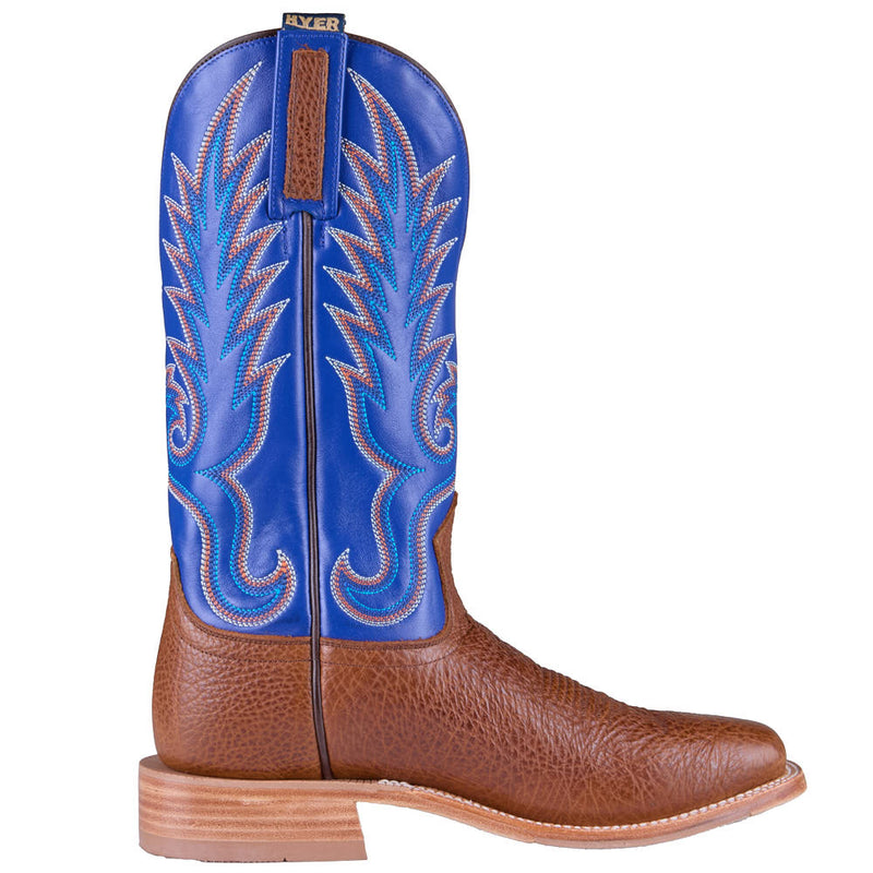 Hyer Boots Men's Kincaid Rye Shrunken Bull Hide Vamp 13in Bright Blue Goat Top
