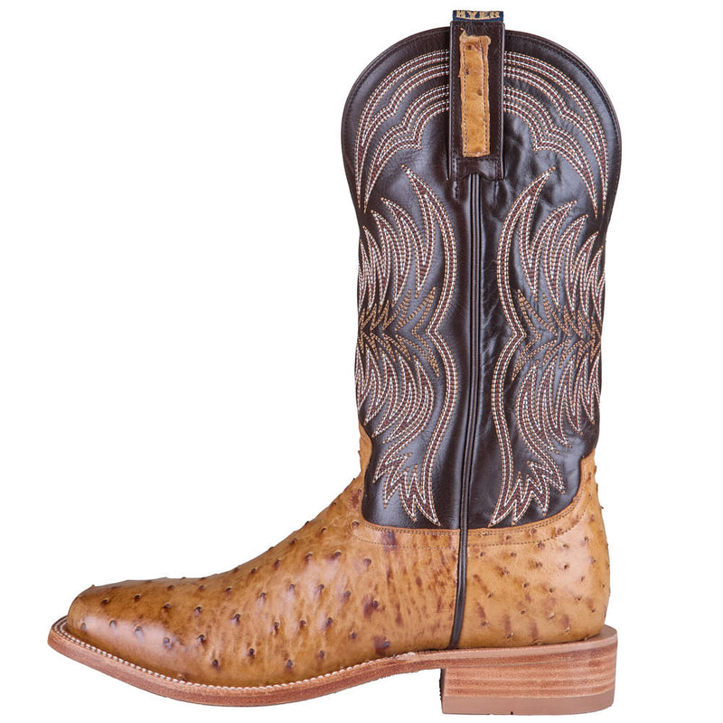 Hyer Boots Men's Langdon Umber Full Quill Ostrich Vamp 13in Chocolate Cowhide Top
