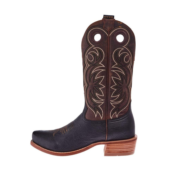 Hyer Boots Men`s Riley Black Shrunken Calf 13In Tan Goat Top Boot